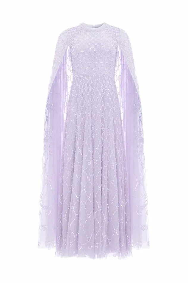 Heart Lattice Ankle Gown Purple Women Needle and Thread Dresses