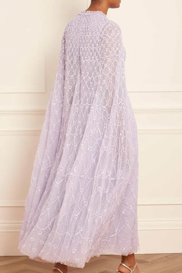 Heart Lattice Ankle Gown Purple Women Needle and Thread Dresses