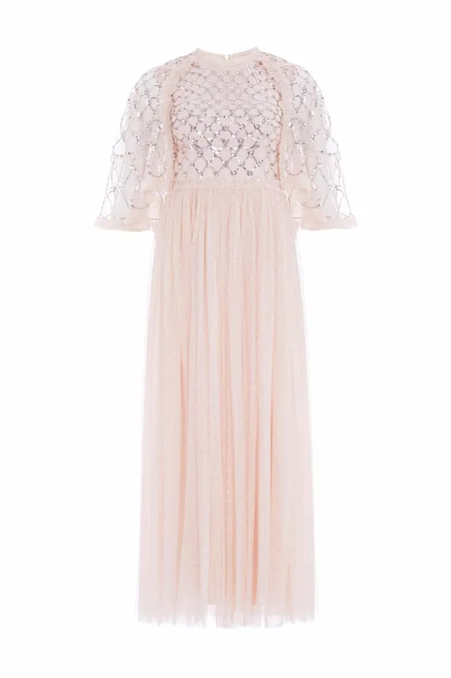 Heart Lattice Bodice Cape Ankle Gown Beige Women Needle and Thread Dresses