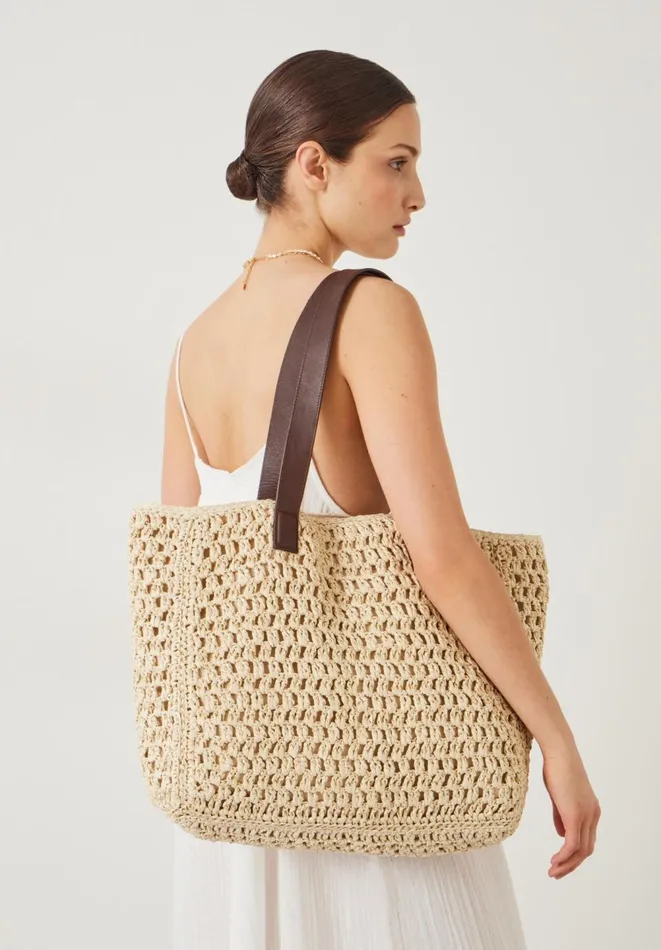 Hush Bags Women Natasha Straw Leather Tote Bag Natural Hush Bags Women Natasha Straw Leather Tote Bag Natural