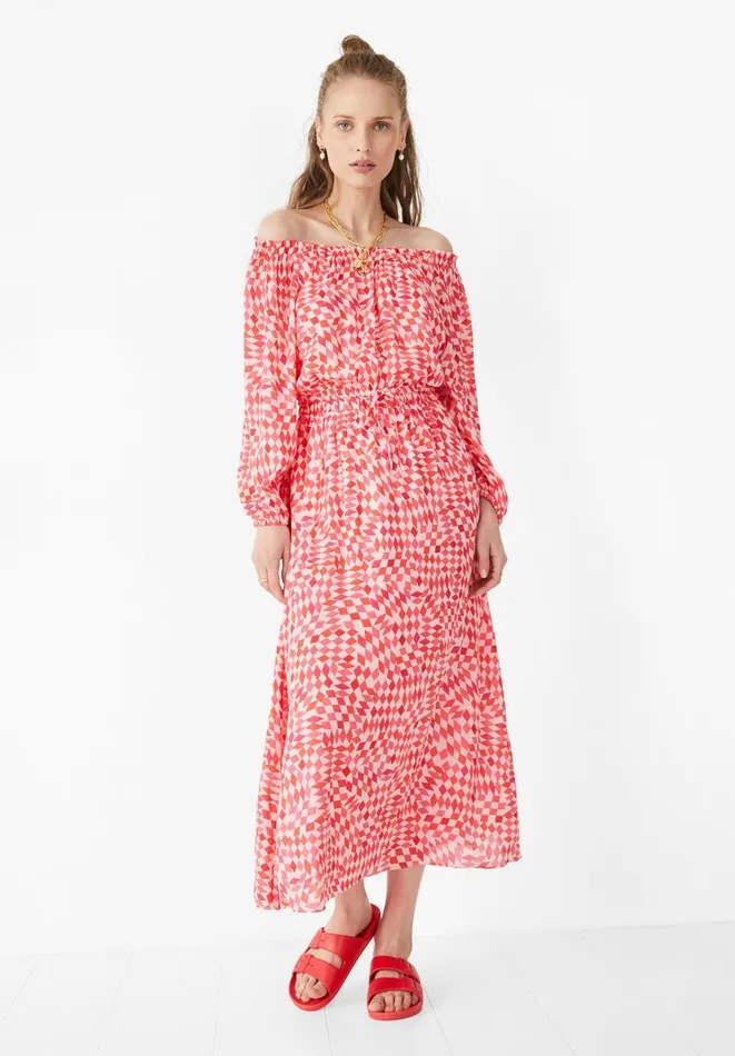 Hush Dresses Women Ami Midi Dress Geometric Dimond Pink