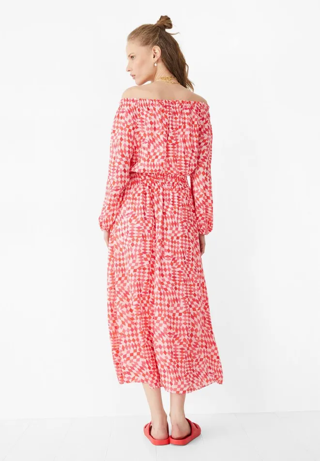 Hush Dresses Women Ami Midi Dress Geometric Dimond Pink Hush Dresses Women Ami Midi Dress Geometric Dimond Pink