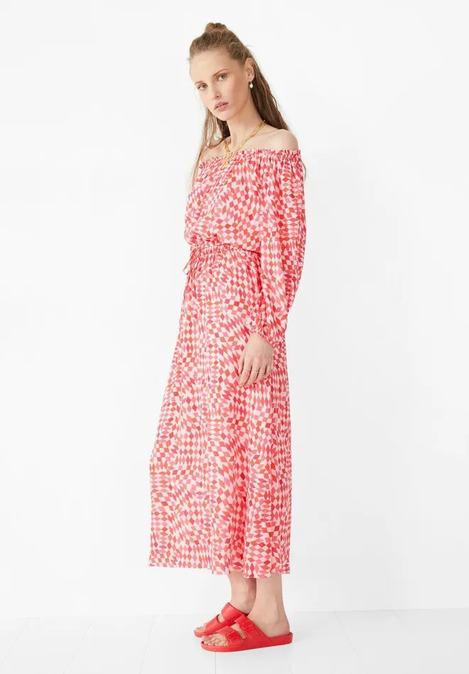 Hush Dresses Women Ami Midi Dress Geometric Dimond Pink Hush Dresses Women Ami Midi Dress Geometric Dimond Pink