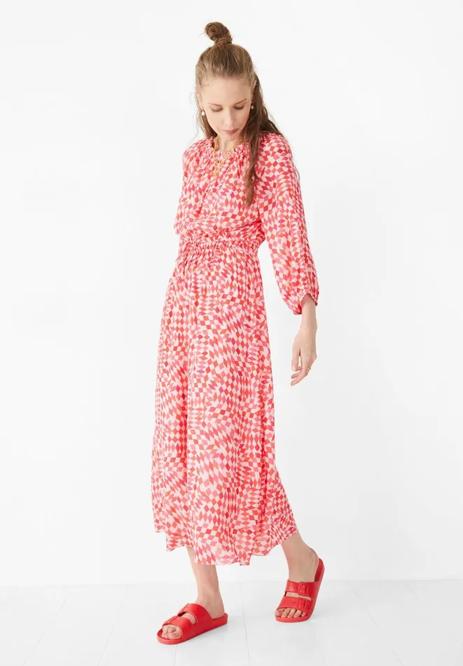 Hush Dresses Women Ami Midi Dress Geometric Dimond Pink Hush Dresses Women Ami Midi Dress Geometric Dimond Pink