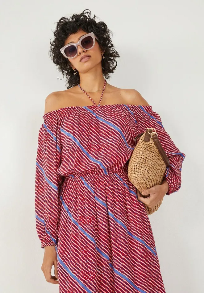 Hush Dresses Women Amy OffShoulder Midi Dress Diagonal Dots Multi Hush Dresses Women Amy OffShoulder Midi Dress Diagonal Dots Multi