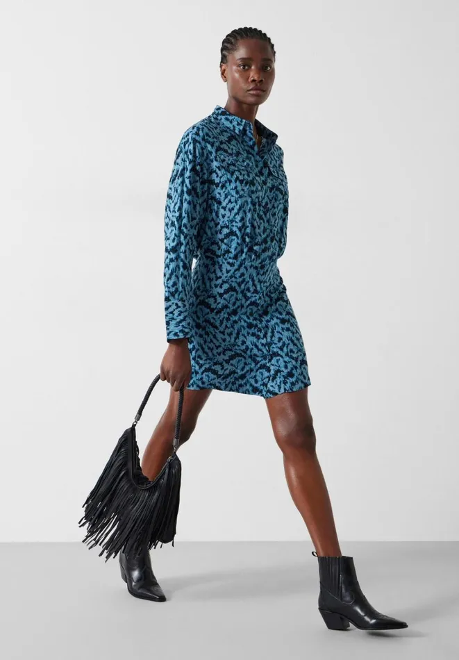Hush Dresses Women Maia Printed Mini Utility Dress Mono Texture Blue