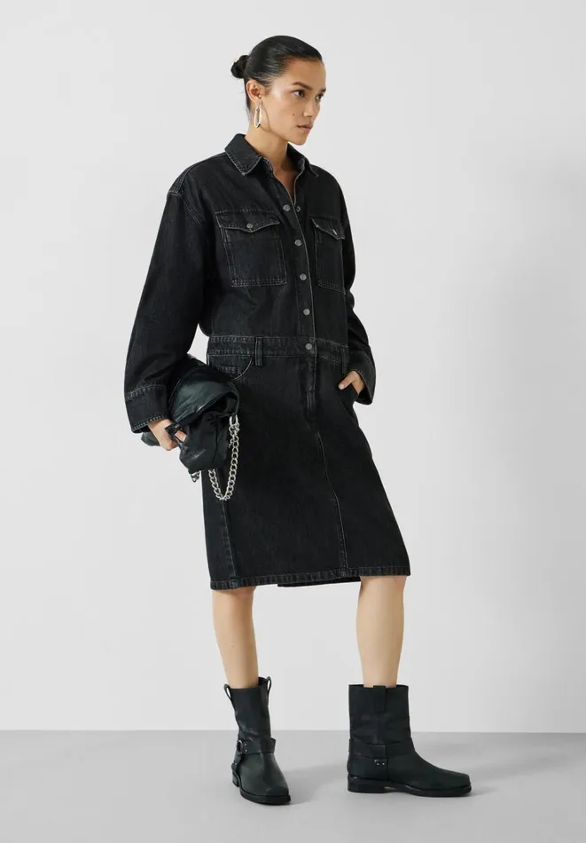 Hush Dresses Women Ria Knee Length Denim Dress Washed Black