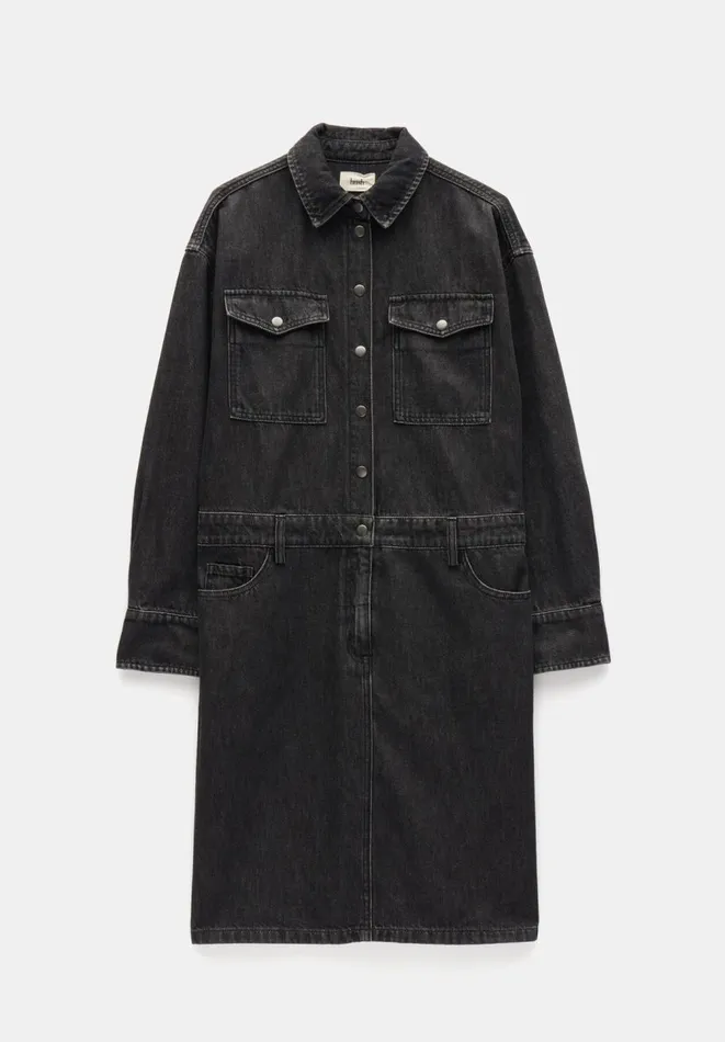 Hush Dresses Women Ria Knee Length Denim Dress Washed Black Hush Dresses Women Ria Knee Length Denim Dress Washed Black