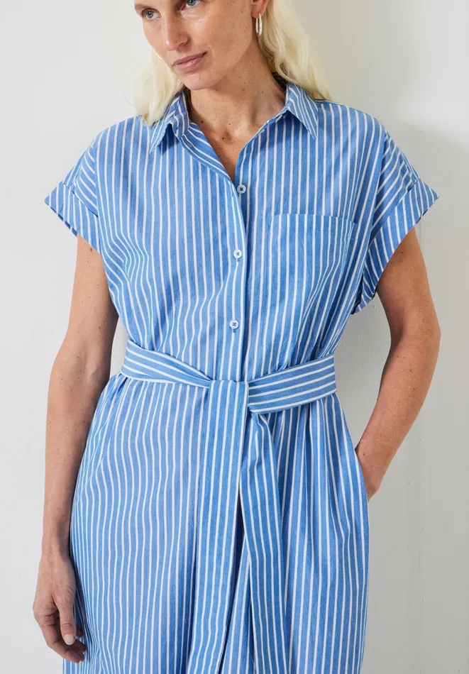 Hush Dresses Women Romee Cotton Midi Shirt Dress Blue White Hush Dresses Women Romee Cotton Midi Shirt Dress Blue White