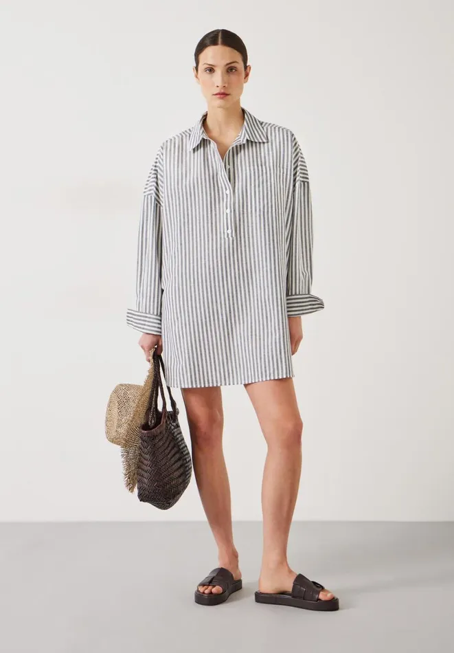 Hush Dresses Women Skye Mini Beach Shirt Dress Navywhite Stripe