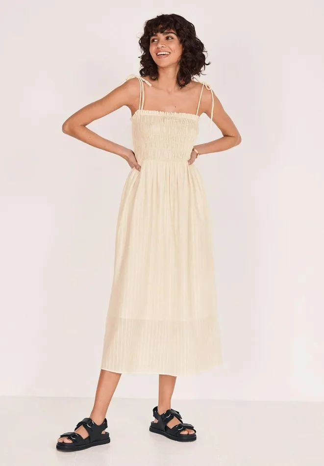 Hush Dresses Women Skylar Shirred Midi Dress Ecru