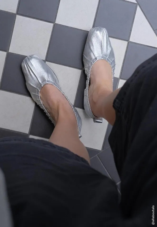 Hush Flats Women Ruby Ruched Leather Ballet Flats Silver Hush Flats Women Ruby Ruched Leather Ballet Flats Silver