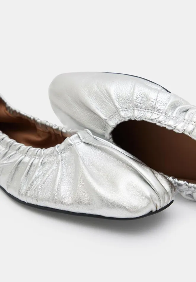 Hush Flats Women Ruby Ruched Leather Ballet Flats Silver Hush Flats Women Ruby Ruched Leather Ballet Flats Silver