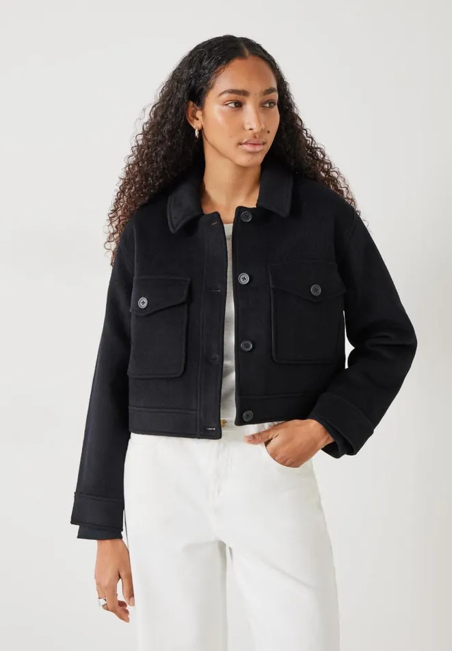 Hush Jackets and Coats Women Taylah Relaxed Cropped Wool Jacket Black