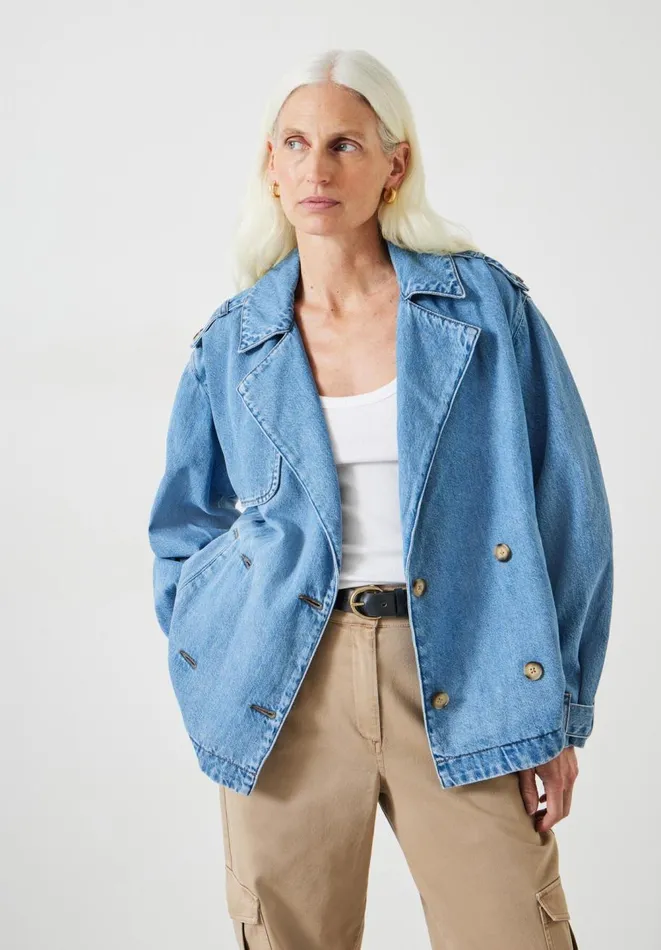 Hush Jackets and Coats Women Yasmin Oversized Denim Trench Jacket Light Blue Authentic