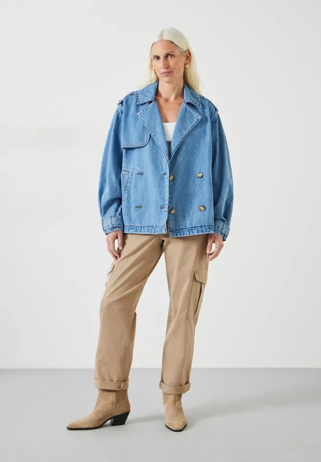 Hush Jackets and Coats Women Yasmin Oversized Denim Trench Jacket Light Blue Authentic