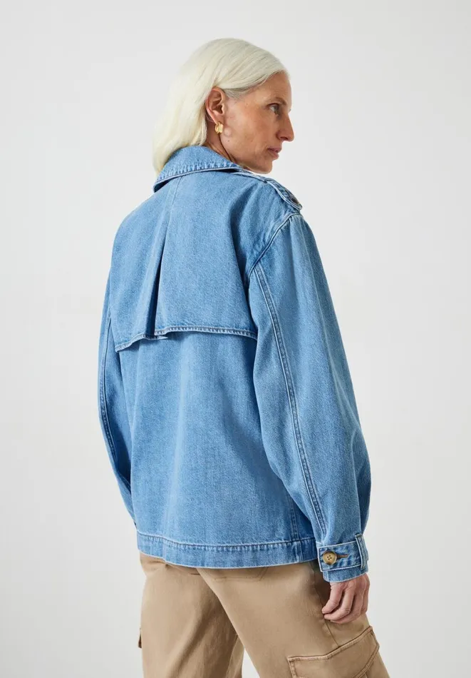 Hush Jackets and Coats Women Yasmin Oversized Denim Trench Jacket Light Blue Authentic