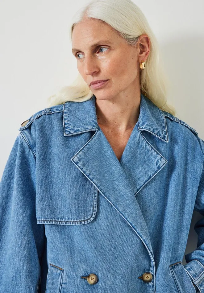 Hush Jackets and Coats Women Yasmin Oversized Denim Trench Jacket Light Blue Authentic