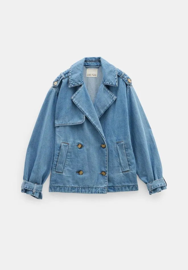 Hush Jackets and Coats Women Yasmin Oversized Denim Trench Jacket Light Blue Authentic