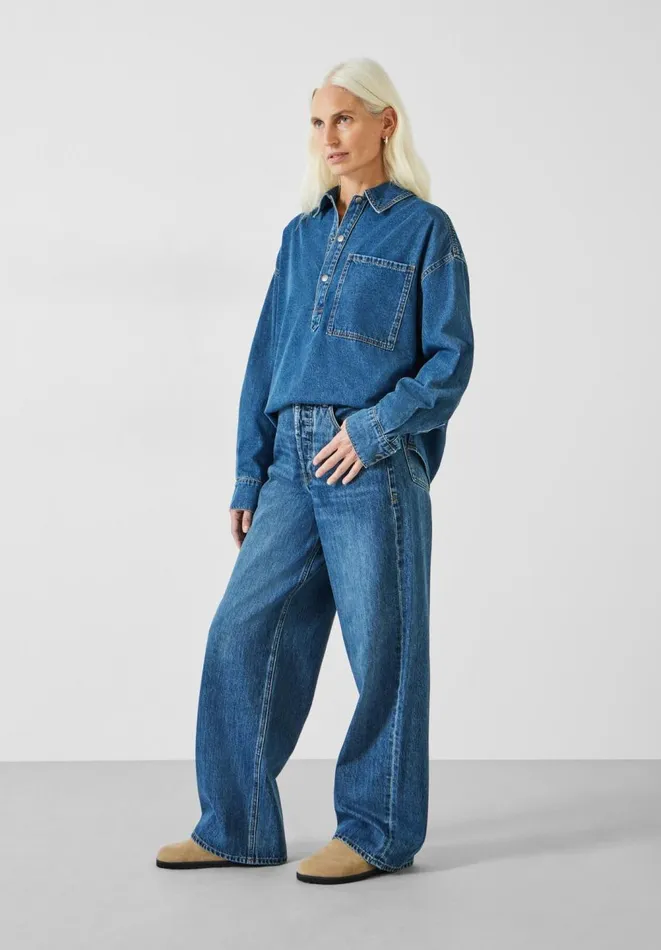 Hush Jeans Women Katie Oversized Straight Leg Jeans Mid Authentic Blue