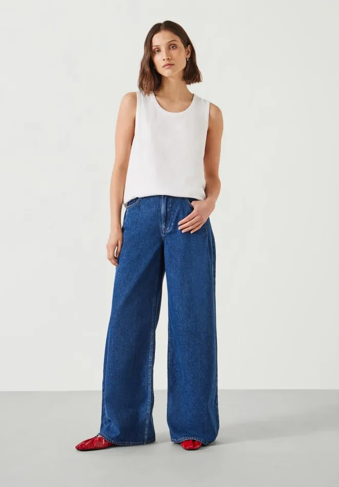 Hush Jeans Women Nova Pintuck Wide Leg Jeans Mid Authentic