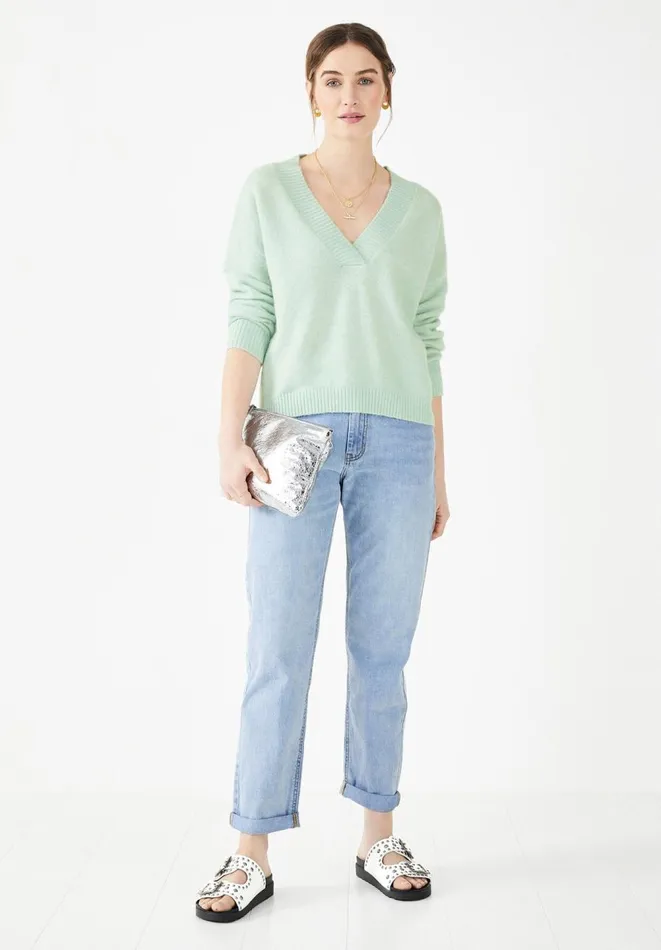 Hush Jumpers and Cardigans Women Fleur Cropped Jumper Duck Egg Grey Hush Jumpers and Cardigans Women Fleur Cropped Jumper Duck Egg Grey