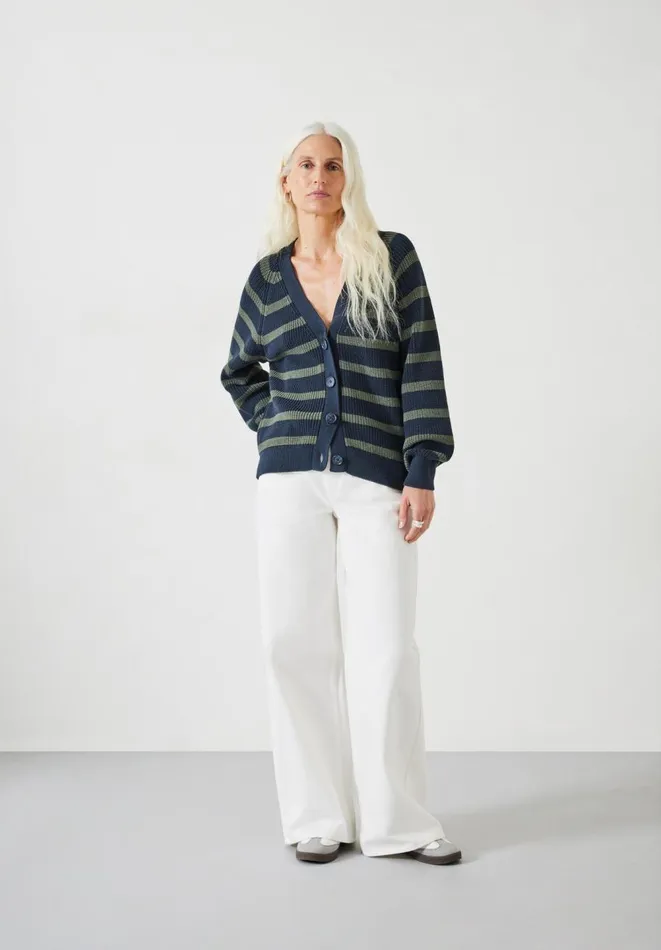 Hush Jumpers and Cardigans Women Rae Stripe Cotton Cardigan Navy Green Hush Jumpers and Cardigans Women Rae Stripe Cotton Cardigan Navy Green