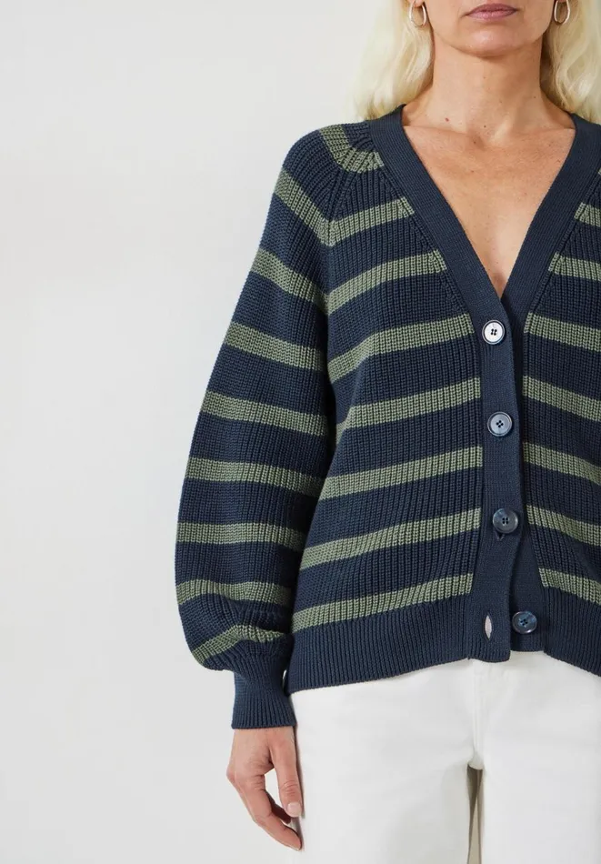 Hush Jumpers and Cardigans Women Rae Stripe Cotton Cardigan Navy Green Hush Jumpers and Cardigans Women Rae Stripe Cotton Cardigan Navy Green