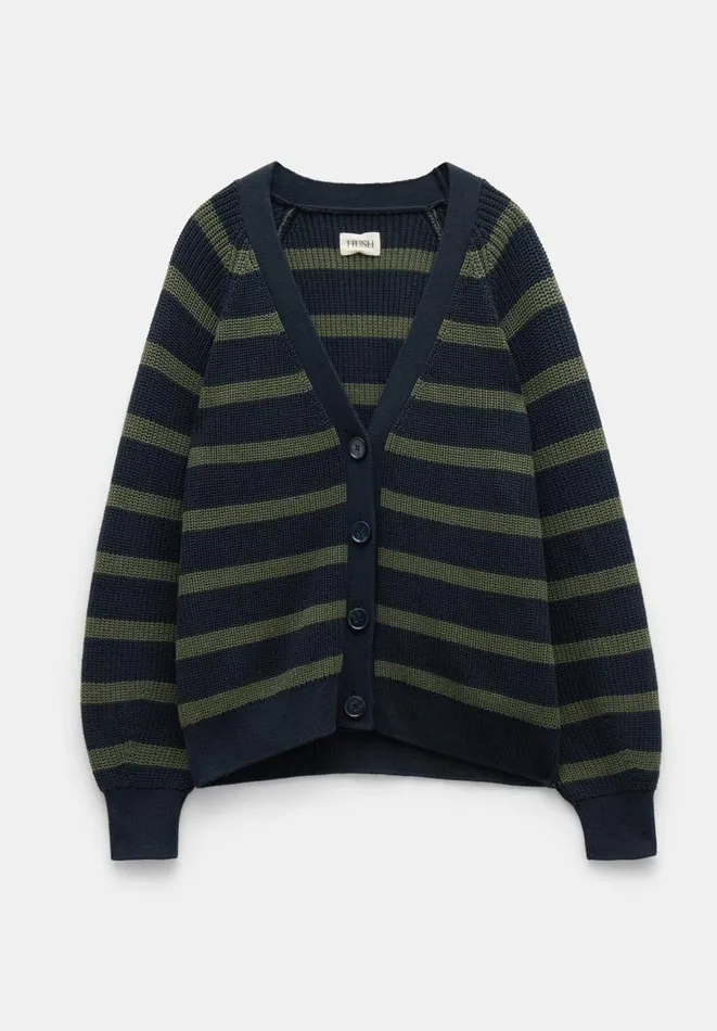 Hush Jumpers and Cardigans Women Rae Stripe Cotton Cardigan Navy Green Hush Jumpers and Cardigans Women Rae Stripe Cotton Cardigan Navy Green