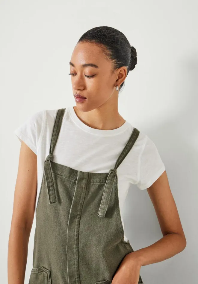 Hush Jumpsuits Women Ellie Denim Cropped Dungarees Olive Hush Jumpsuits Women Ellie Denim Cropped Dungarees Olive