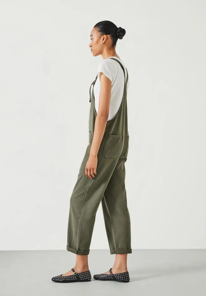 Hush Jumpsuits Women Ellie Denim Cropped Dungarees Olive Hush Jumpsuits Women Ellie Denim Cropped Dungarees Olive