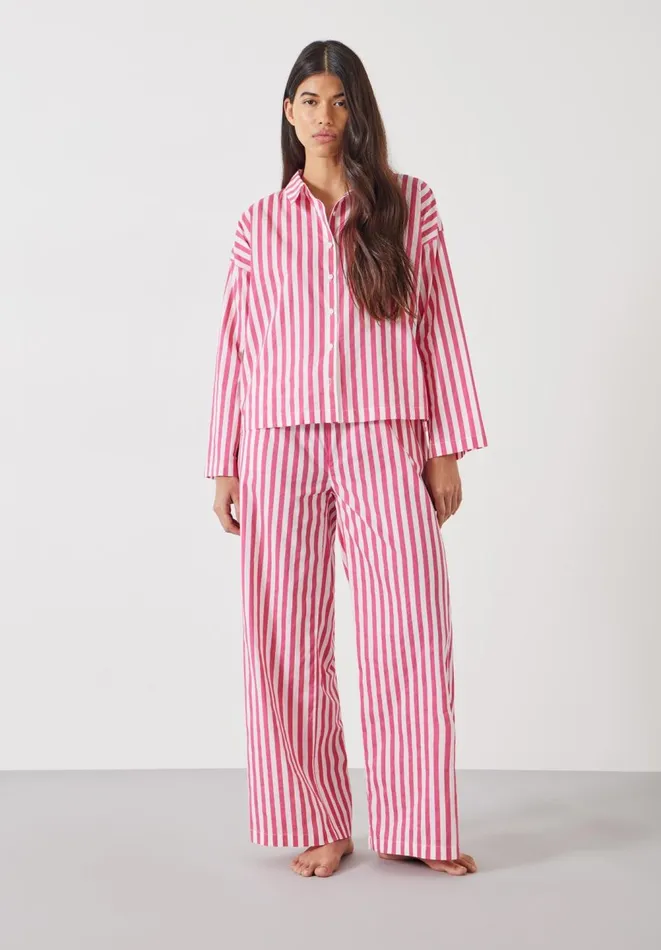 Hush Pyjamas and Nightwear Women Emerson Boxy Fit Shirt Pyjama Set Fluro Pink White Stripe