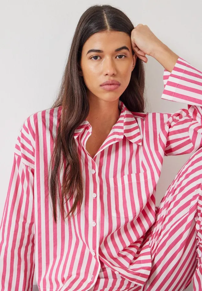 Hush Pyjamas and Nightwear Women Emerson Boxy Fit Shirt Pyjama Set Fluro Pink White Stripe
