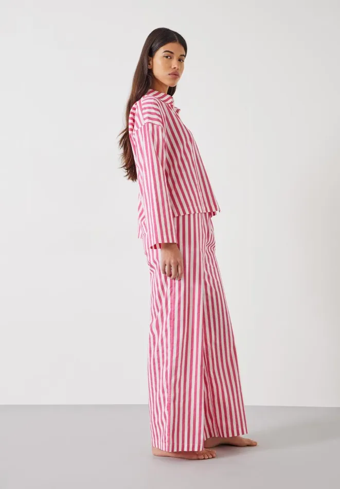 Hush Pyjamas and Nightwear Women Emerson Boxy Fit Shirt Pyjama Set Fluro Pink White Stripe