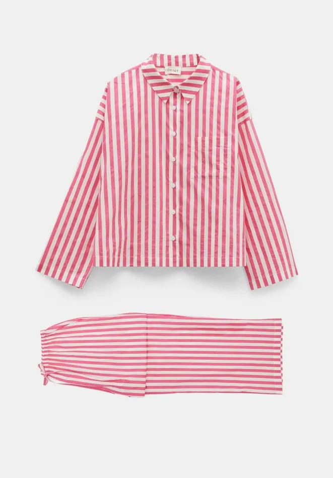 Hush Pyjamas and Nightwear Women Emerson Boxy Fit Shirt Pyjama Set Fluro Pink White Stripe