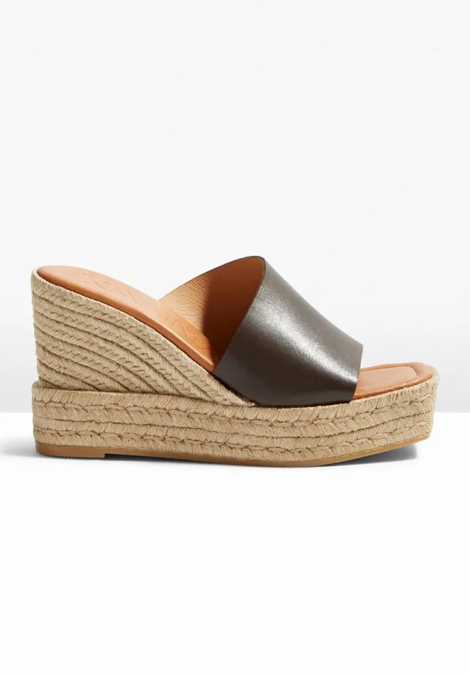 Hush Sandals Women Lujan Mule Espadrille Wedge Dark Brown