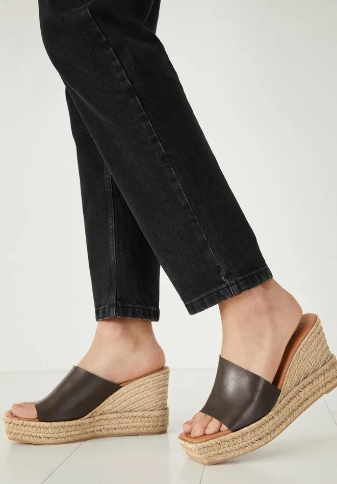 Hush Sandals Women Lujan Mule Espadrille Wedge Dark Brown