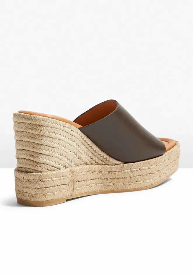 Hush Sandals Women Lujan Mule Espadrille Wedge Dark Brown