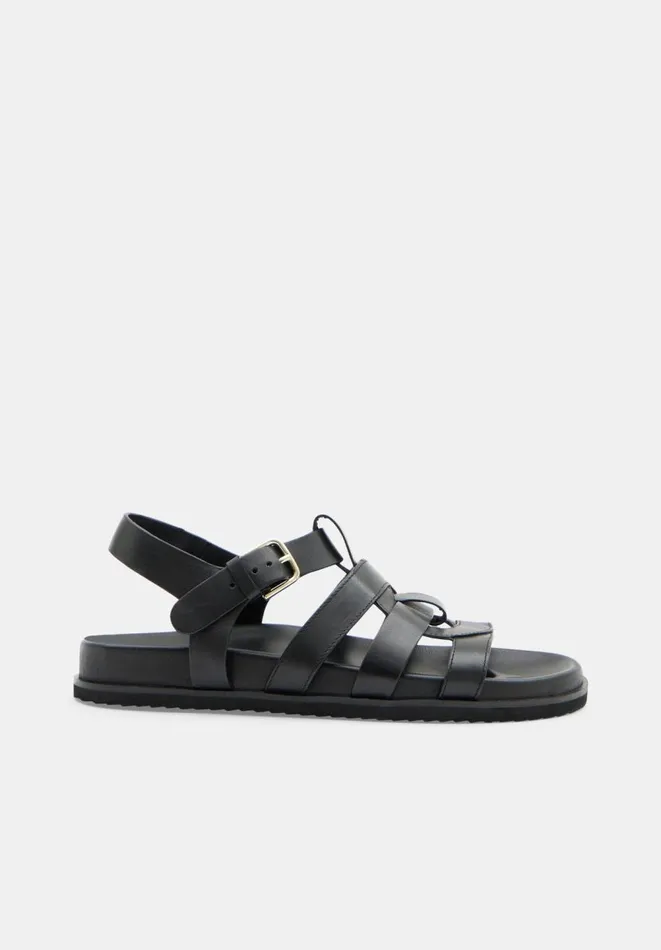 Hush Sandals Women Rose Leather Cage Sandals Black