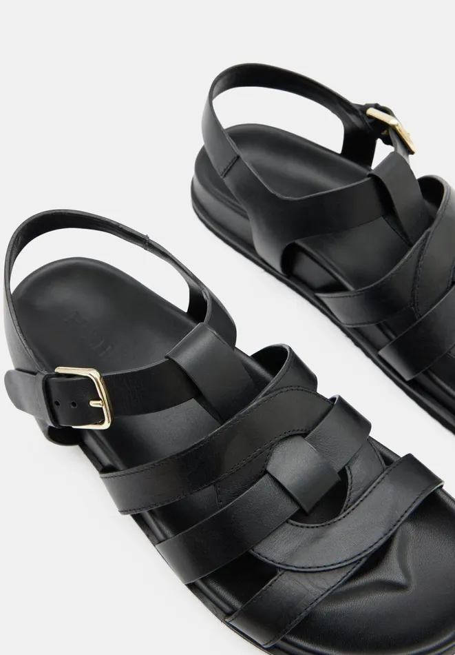 Hush Sandals Women Rose Leather Cage Sandals Black Hush Sandals Women Rose Leather Cage Sandals Black