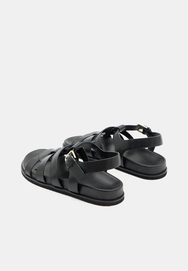 Hush Sandals Women Rose Leather Cage Sandals Black Hush Sandals Women Rose Leather Cage Sandals Black