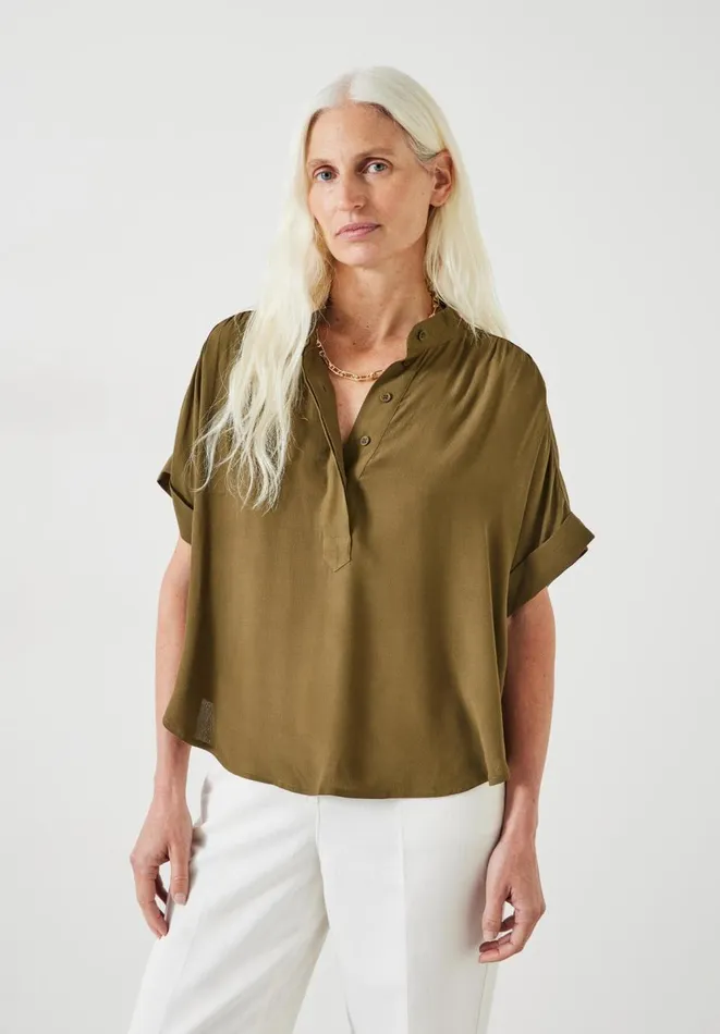Hush Shirts and Blouses Women Anika Oversized Short Sleeve Blouse Army Olive