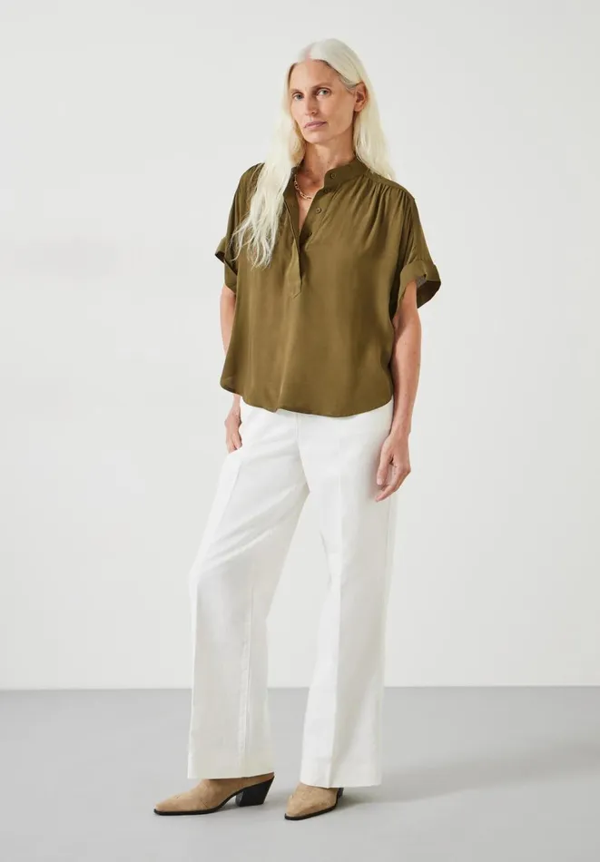 Hush Shirts and Blouses Women Anika Oversized Short Sleeve Blouse Army Olive Hush Shirts and Blouses Women Anika Oversized Short Sleeve Blouse Army Olive