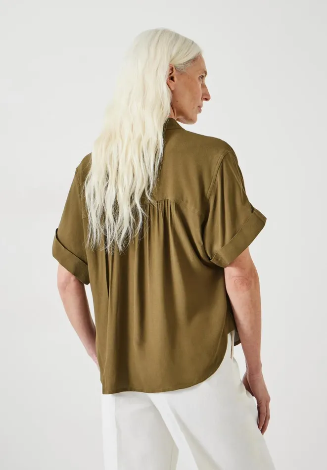 Hush Shirts and Blouses Women Anika Oversized Short Sleeve Blouse Army Olive Hush Shirts and Blouses Women Anika Oversized Short Sleeve Blouse Army Olive