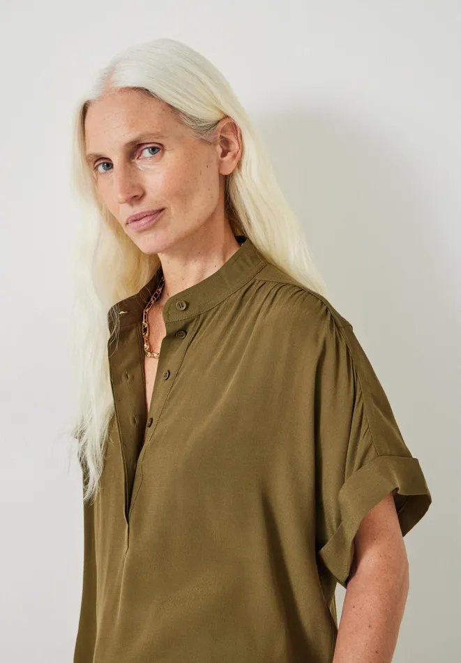 Hush Shirts and Blouses Women Anika Oversized Short Sleeve Blouse Army Olive Hush Shirts and Blouses Women Anika Oversized Short Sleeve Blouse Army Olive