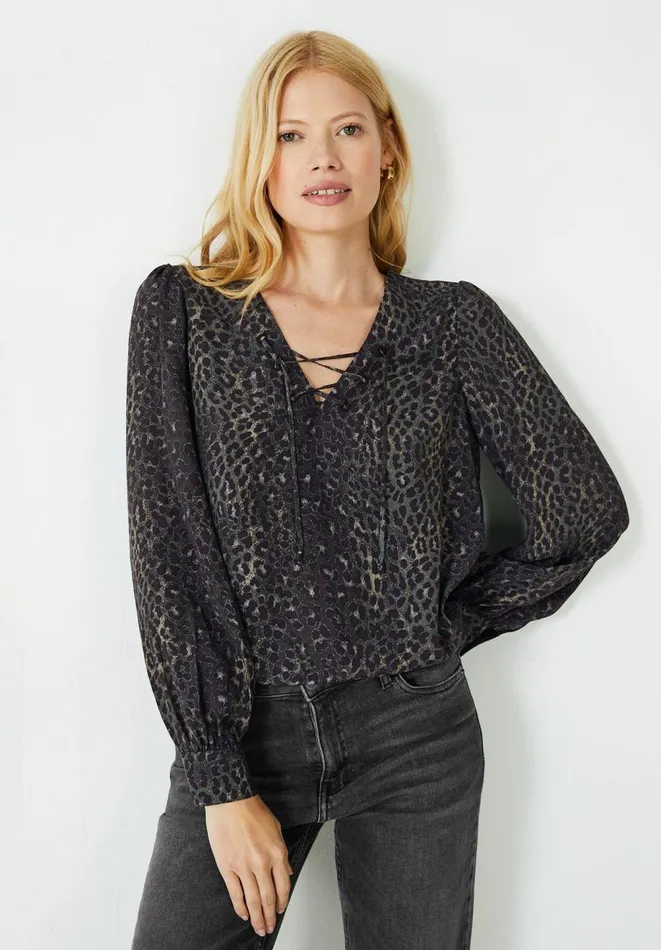 Hush Shirts and Blouses Women Lara Tie Top Ombre Leopard Khaki