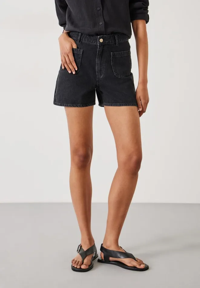 Hush Shorts Women Patch Pocket Denim Shorts Washed Black Hush Shorts Women Patch Pocket Denim Shorts Washed Black