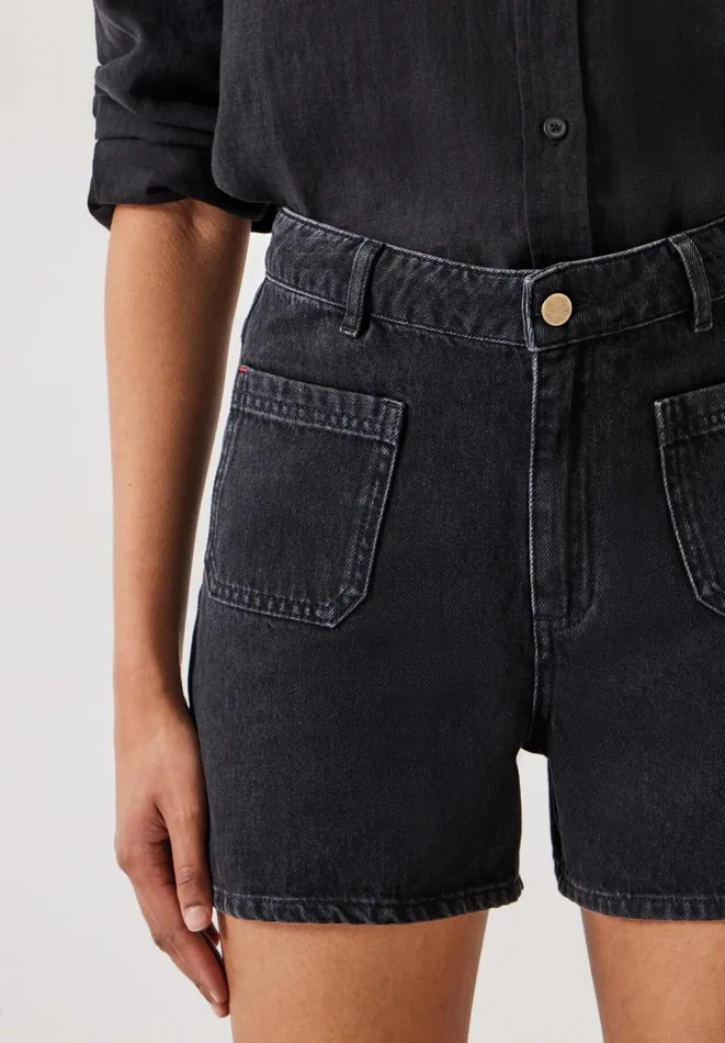 Hush Shorts Women Patch Pocket Denim Shorts Washed Black Hush Shorts Women Patch Pocket Denim Shorts Washed Black