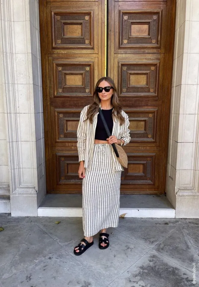 Hush Skirts Women Paula Stripe Linen Maxi Skirt Speckle Stripe Navy Hush Skirts Women Paula Stripe Linen Maxi Skirt Speckle Stripe Navy
