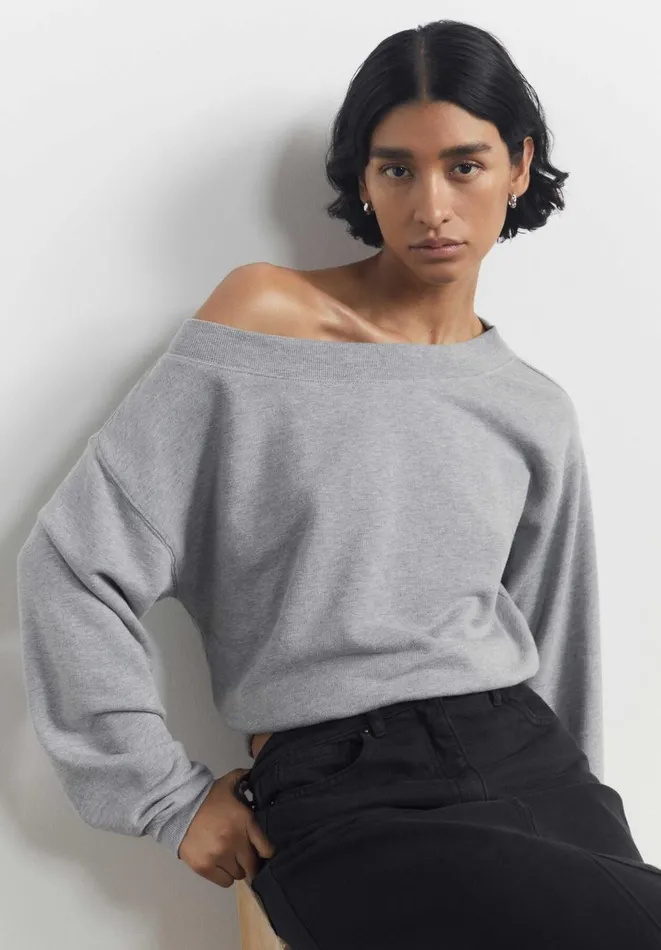 Hush Sweatshirts and Hoodies Women Carlota Off Shoulder Sweatshirt Grey Marl